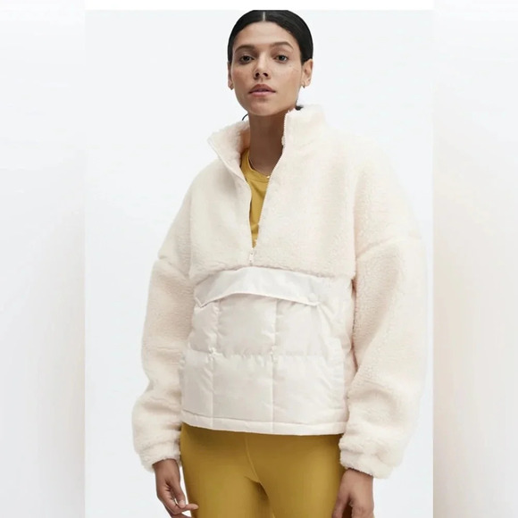 Fabletics Nelly Mixed Cozy Cream Sherpa 1/2 Zip Pullover Size Small - Picture 2 of 12